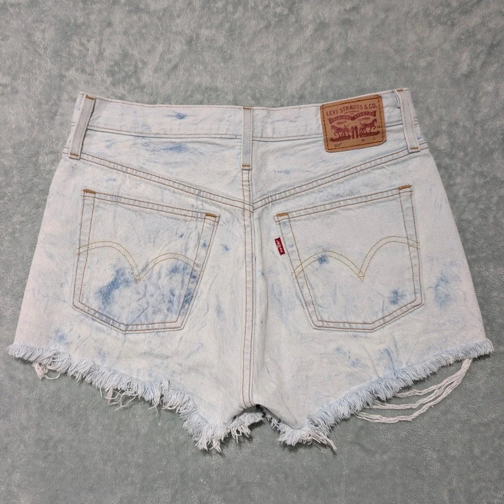 Levis 501 Original Button fly High Rise Cutoff Denim Jorts Acid Wash Blue‎ 28